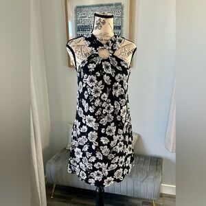 Soma Halter Ring Dress Built-In Bra Black White Floral XS NWT